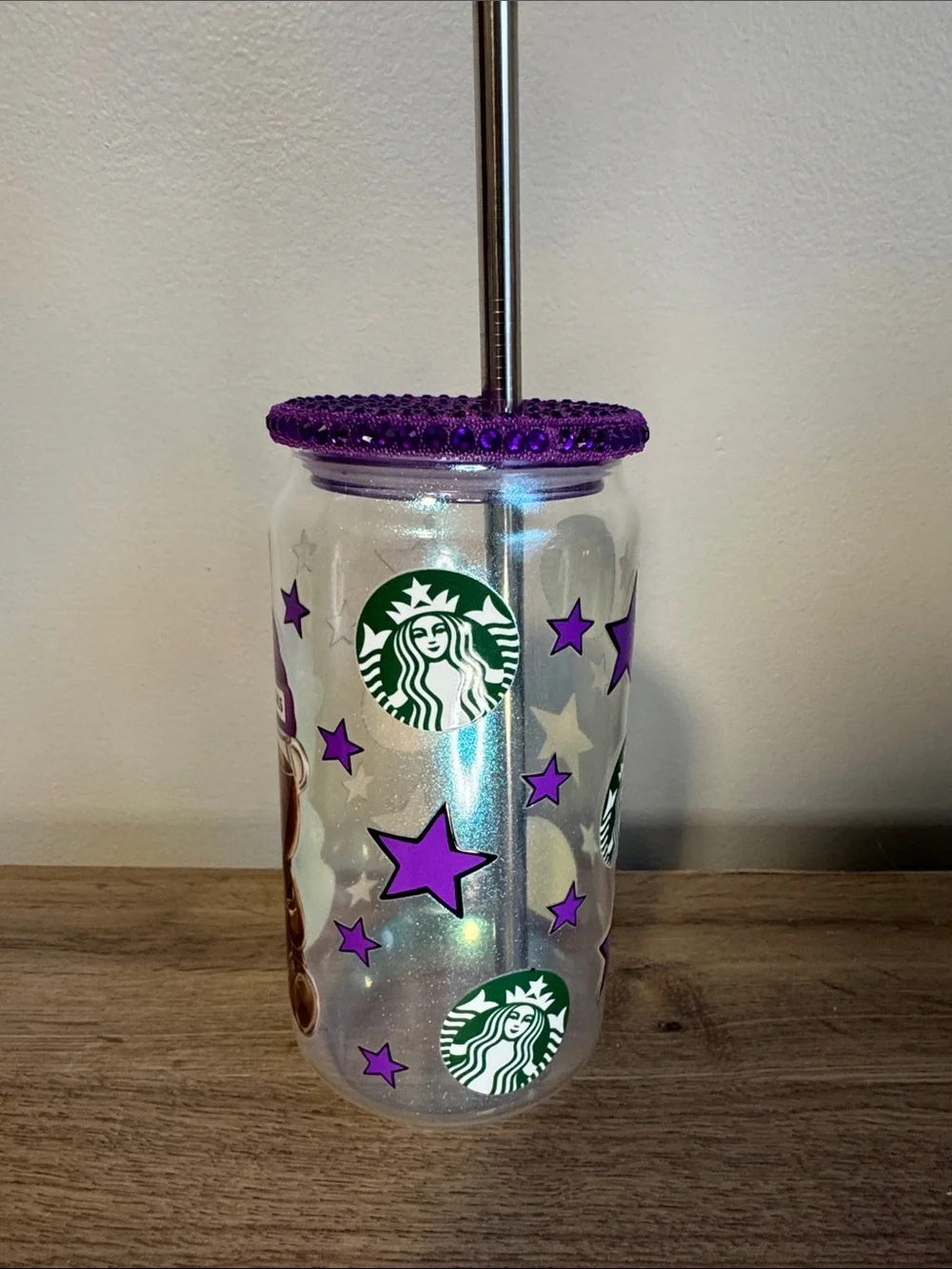 Starbies bear 16oz glass jar with lid